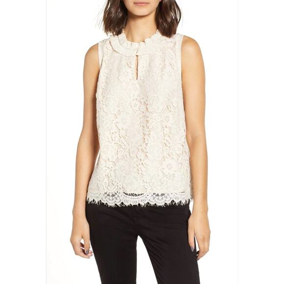 J Crew Cream Lace Sleeveless Blouse Ruffle Neck Size S - Picture 1 of 8